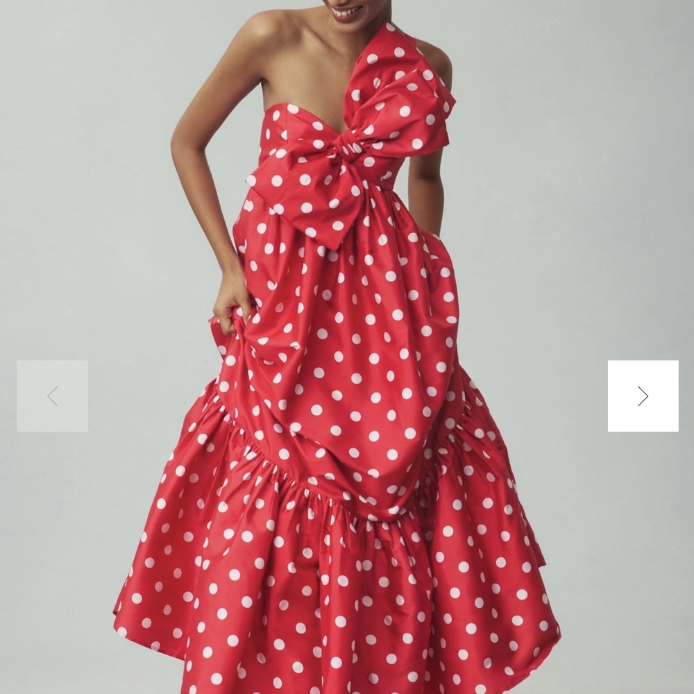 Red Polka Dot One-Shoulder Dress